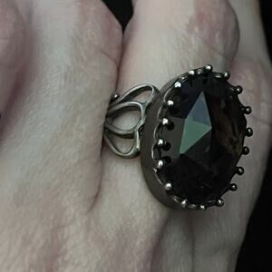Vintage Estate HUGE gorgeous gothic Smoky Topaz Stone 925 Sterling Silver Ring